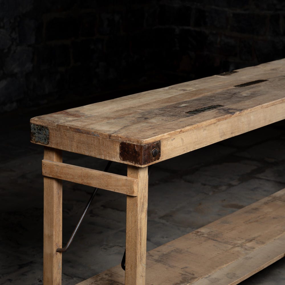 Vintage reclaimed wooden console table with self | Entry way console | living room console with folding shelf | Vintage and antique Finish.