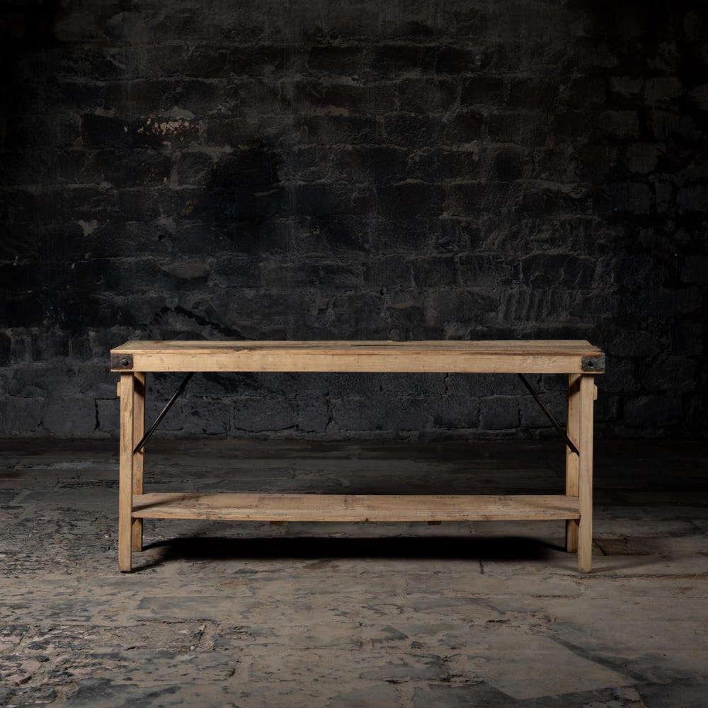 Vintage reclaimed wooden console table with self | Entry way console | living room console with folding shelf | Vintage and antique Finish.