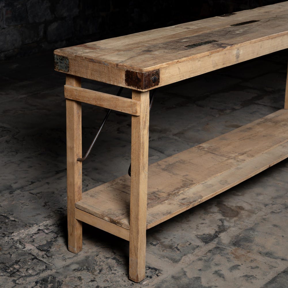 Vintage reclaimed wooden console table with self | Entry way console | living room console with folding shelf | Vintage and antique Finish.