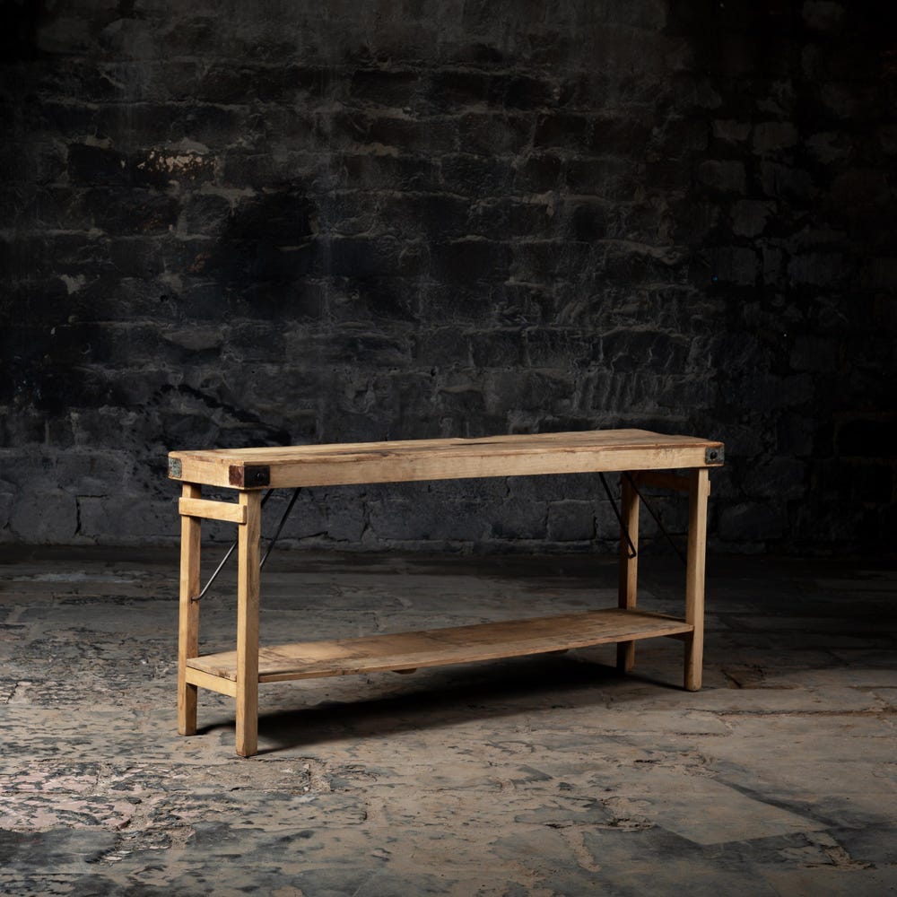 Vintage reclaimed wooden console table with self | Entry way console | living room console with folding shelf | Vintage and antique Finish.