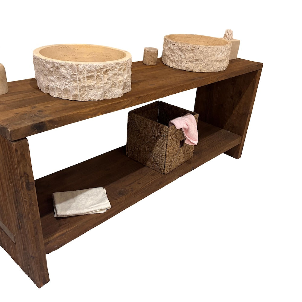Custom Handmade Rustic Wooden Bathroom Vanity - Farmhouse Style Sink Shelf with Live Edge Reclaimed Handcrafted cabinet Wood Country Style