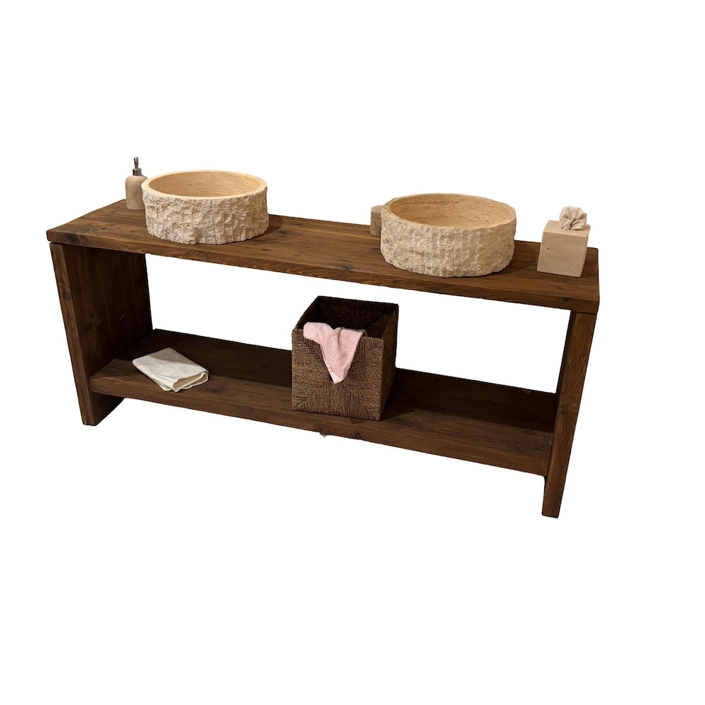 Custom Handmade Rustic Wooden Bathroom Vanity - Farmhouse Style Sink Shelf with Live Edge Reclaimed Handcrafted cabinet Wood Country Style
