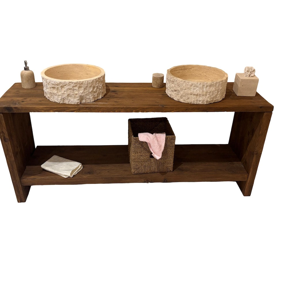 Custom Handmade Rustic Wooden Bathroom Vanity - Farmhouse Style Sink Shelf with Live Edge Reclaimed Handcrafted cabinet Wood Country Style