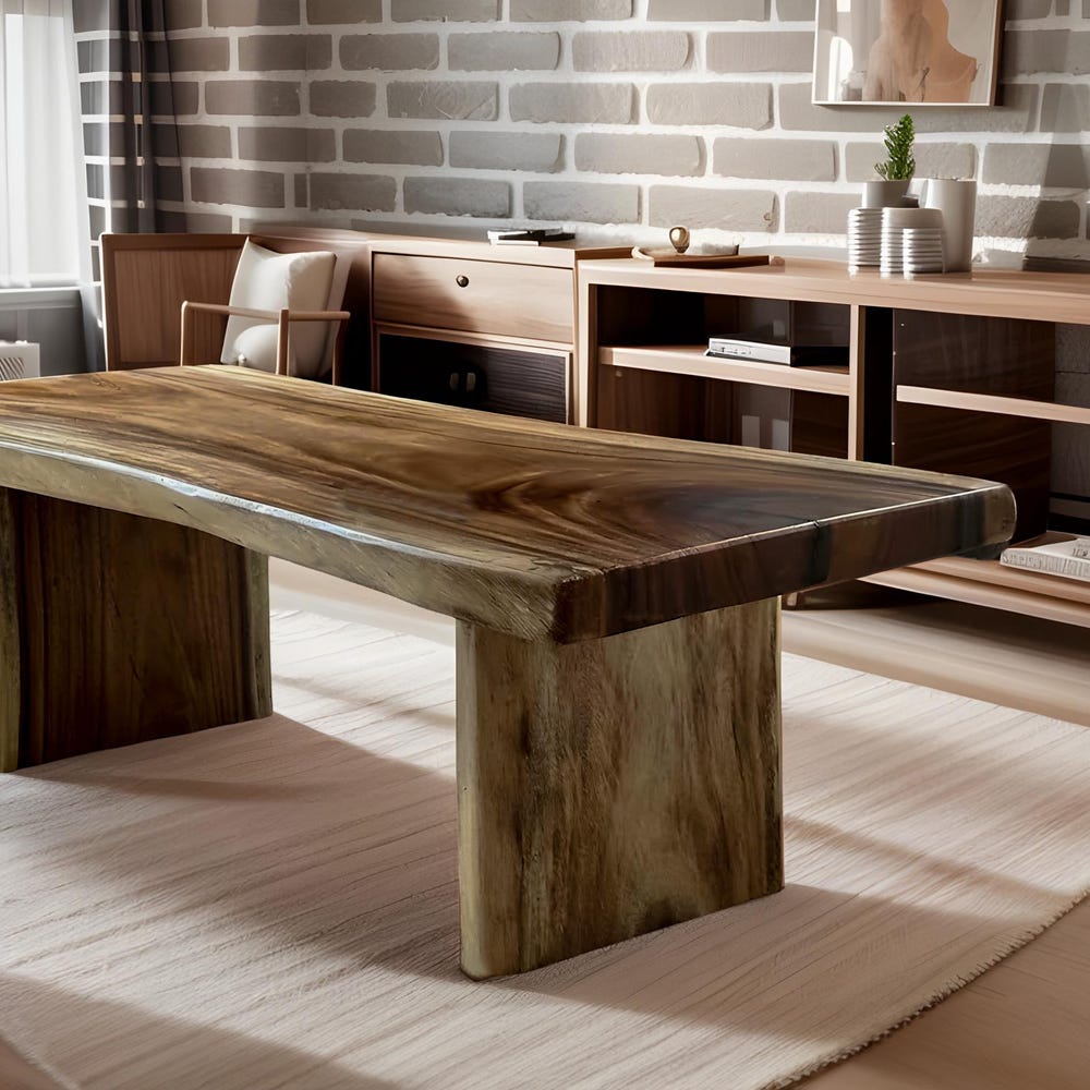 Custom Handmade Rustic Wooden Coffee Table - Farmhouse Style natural Live Edge Reclaimed Handcrafted solid rectangular wood table home decor