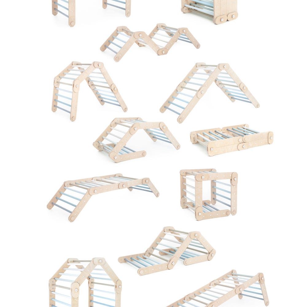 BLUE CLIMBER, with blue ramp, transformable triangle, happymoon, Montessori ramp, toddler triangle, climbing triangle