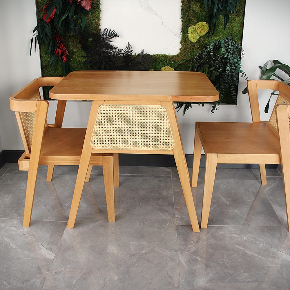 3-piece table and chair set. Perfect for limited spaces with its wicker and interlocking structure.