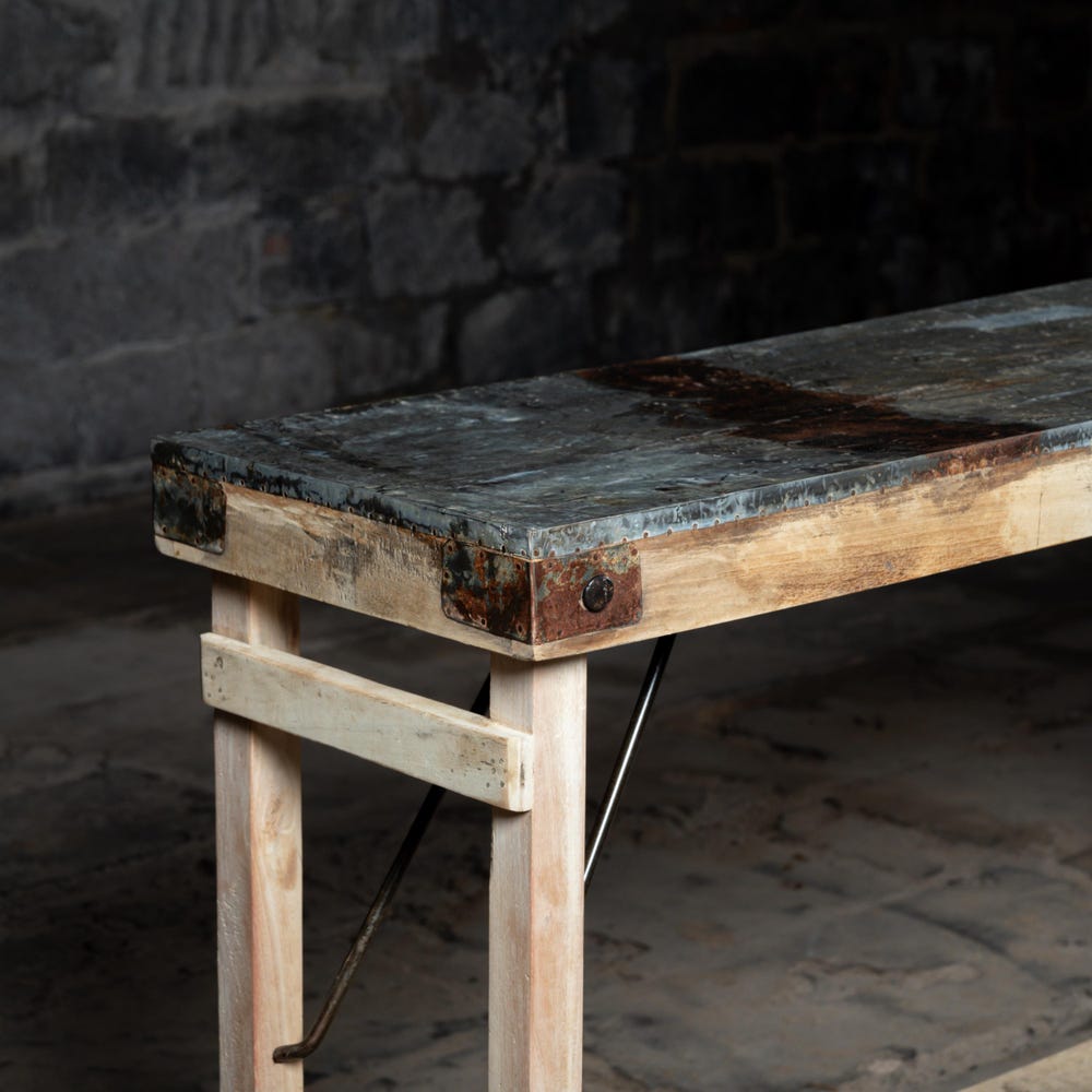 Rustic Iron top console table | Entry way console | Living room console With folding shelf | Vintage and antique farmhouse console table.