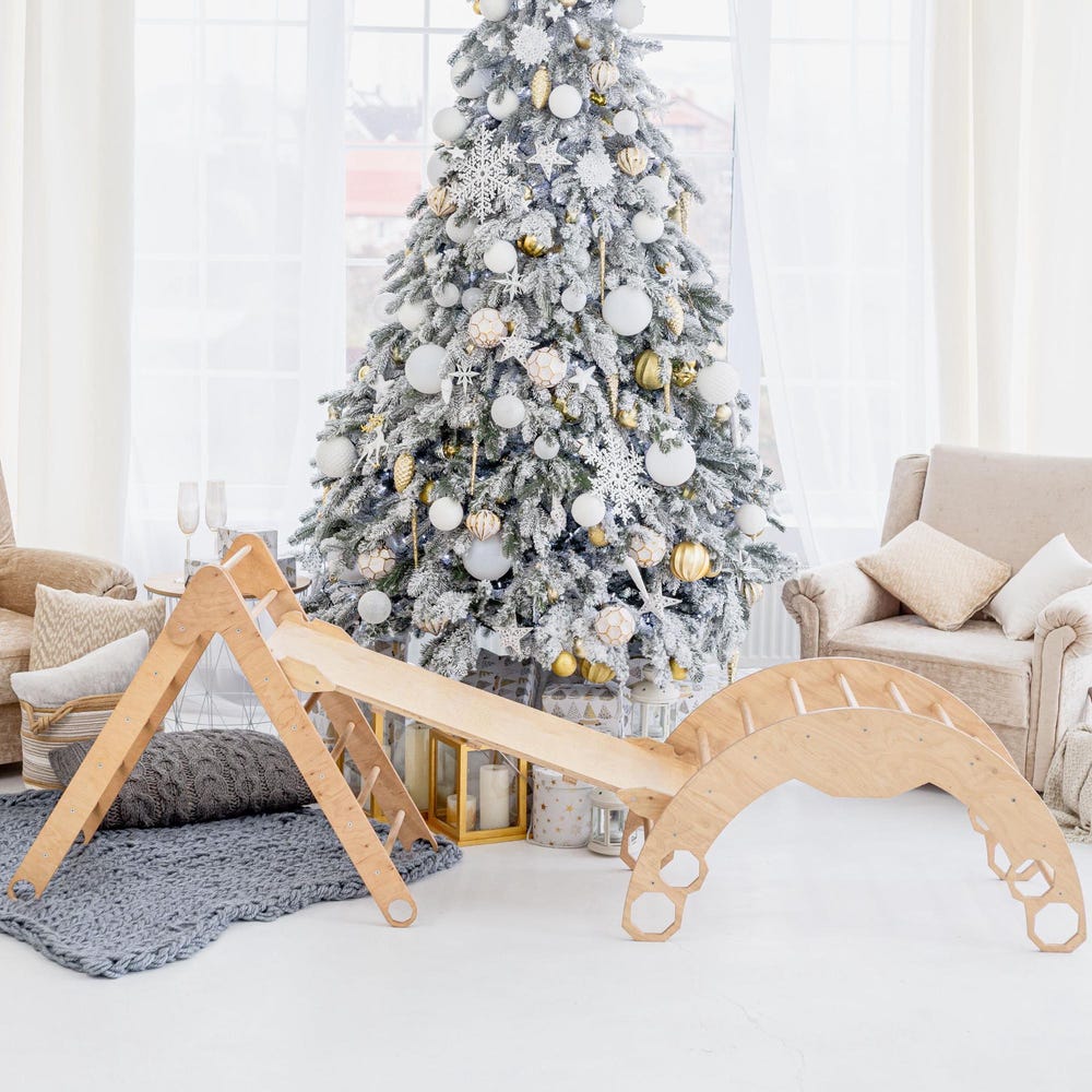 Toddler Climber Set - Foldable Triangle Arch Ramp - Montessori Furniture, First Christmas Gift, 1st birthday idea, Indoor gym for kids