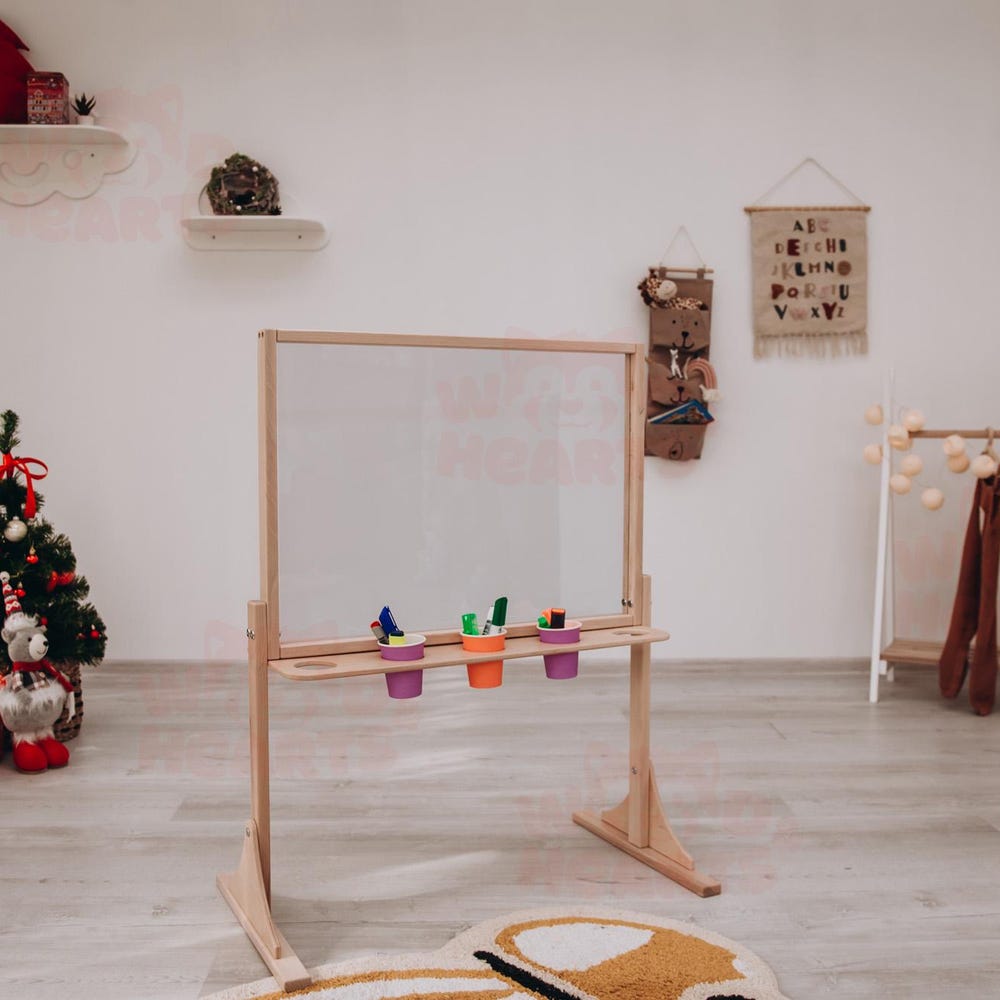 Acrylic Paint Stand for Kids, Double Sided Indoor Easel, Acrylic Toddler Art Easel, Wipe Off Easel, Art Display, Free Standing Art Board