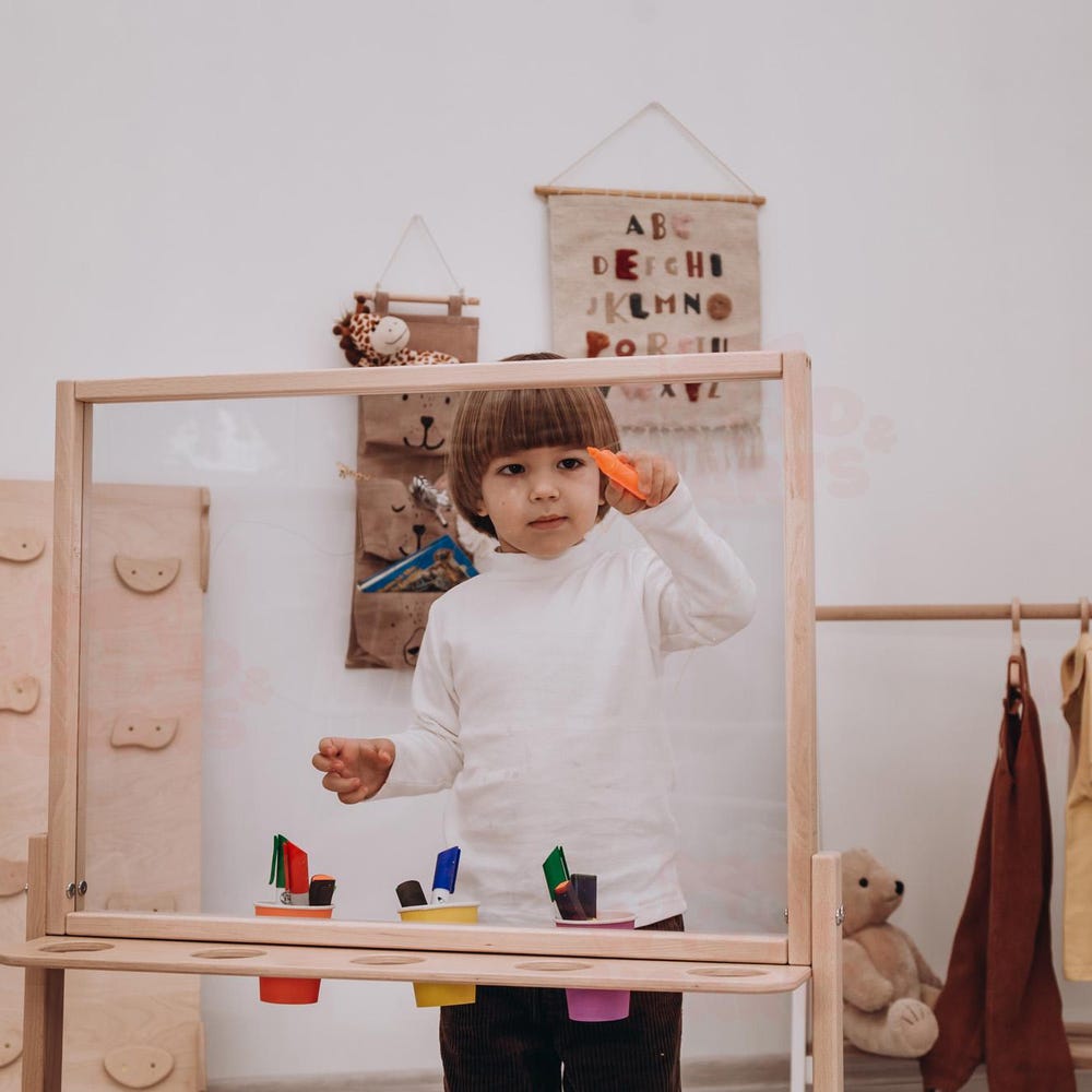 Acrylic Paint Stand for Kids, Double Sided Indoor Easel, Acrylic Toddler Art Easel, Wipe Off Easel, Art Display, Free Standing Art Board