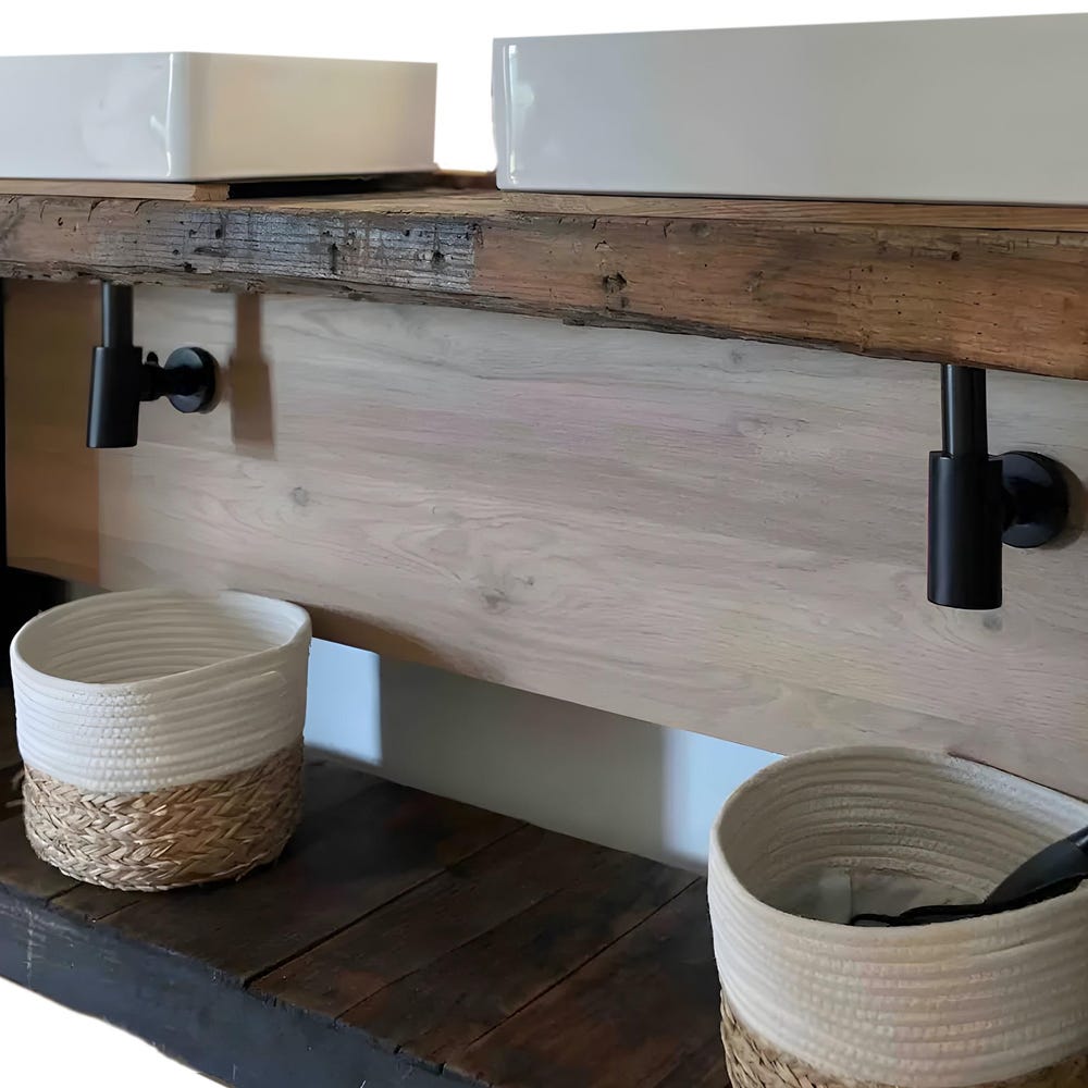 Custom Handmade Rustic Wooden Bathroom Vanity - Farmhouse Style Sink Shelf with Live Edge Reclaimed Handcrafted cabinet Wood Country Style