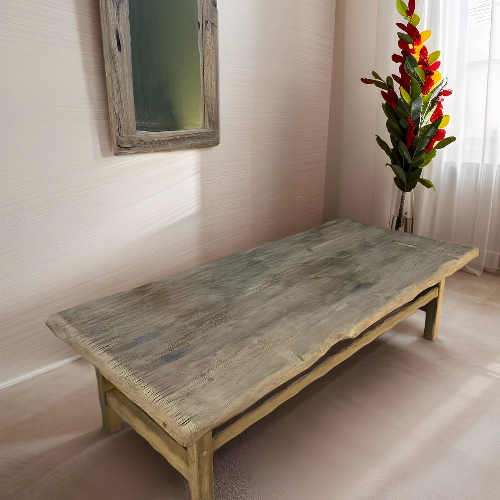 Custom Handmade Rustic Wooden Coffee Table - Farmhouse Style natural Live Edge Reclaimed Handcrafted solid rectangular wood table home decor