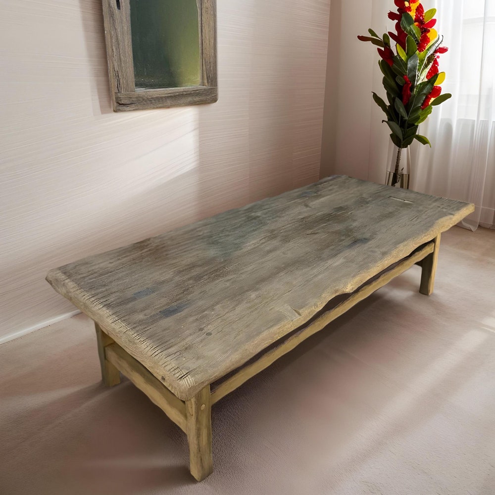Custom Handmade Rustic Wooden Coffee Table - Farmhouse Style natural Live Edge Reclaimed Handcrafted solid rectangular wood table home decor