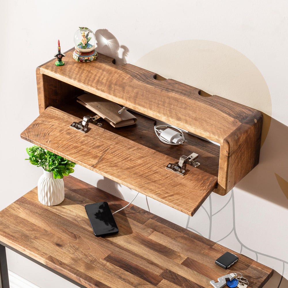 Walnut Cord Box, Storage Shelf and Cord Organizer, Wooden Cord Box for Wall, Floating Cable Box Shelf, Cable Management, Wood Cable Hider