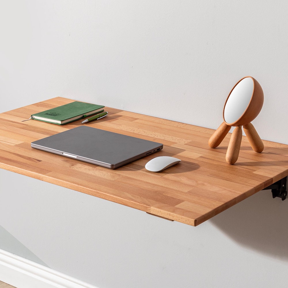 Space Saver Folding Floating Desk, Wooden Folding Table, Wall Mount Study Desk, Fold Down Dining Table, Murphy Desk, Home Office,Light Brown