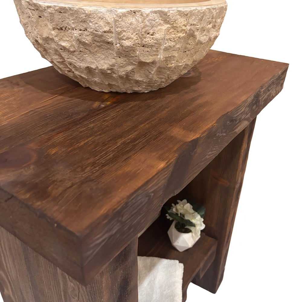 Custom Handmade Rustic Wooden Bathroom Vanity - Farmhouse Style Sink Shelf with Live Edge Reclaimed Handcrafted cabinet Wood Country Style
