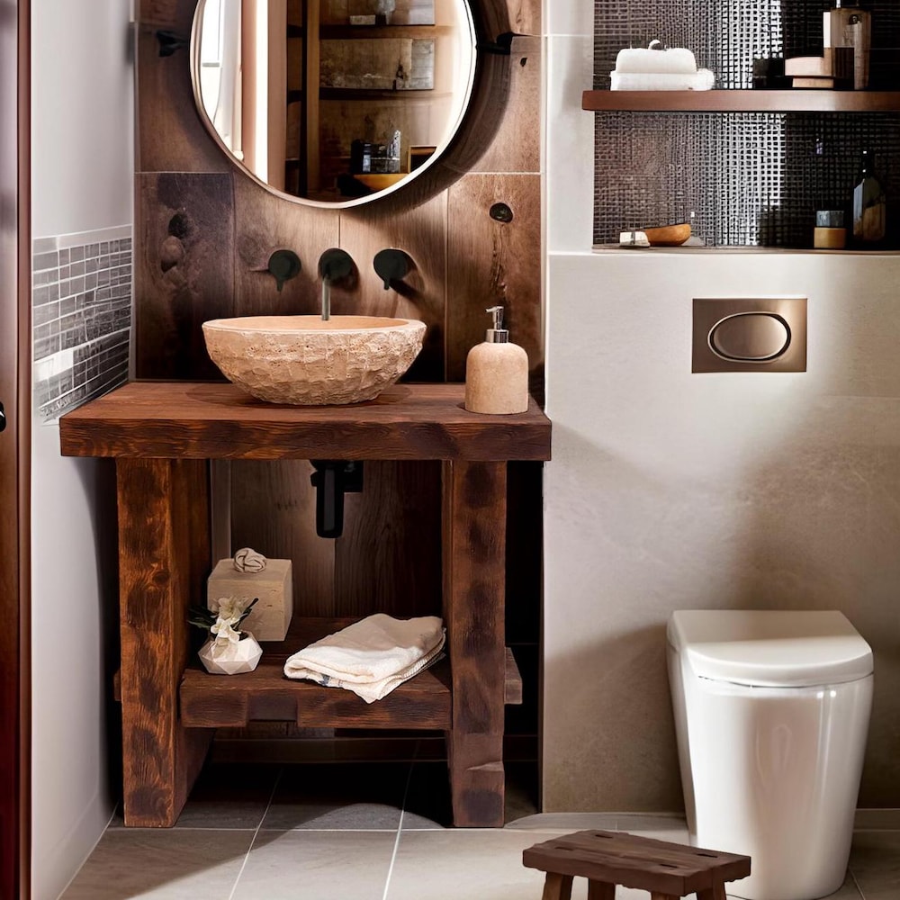 Custom Handmade Rustic Wooden Bathroom Vanity - Farmhouse Style Sink Shelf with Live Edge Reclaimed Handcrafted cabinet Wood Country Style