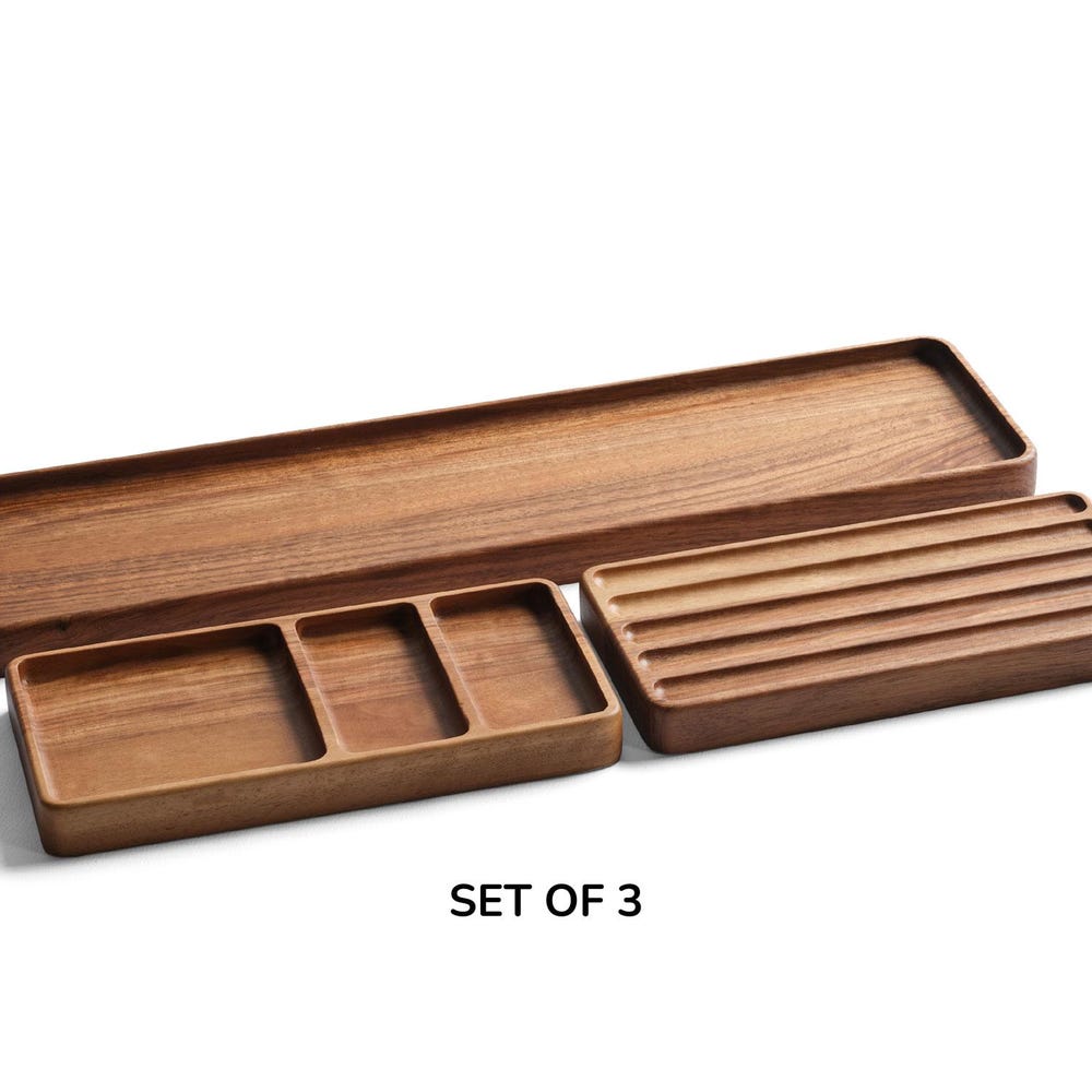 Wooden Desk Organizer Set, Wood Notes Tray, Personalizable Organizer, Minimalist Design