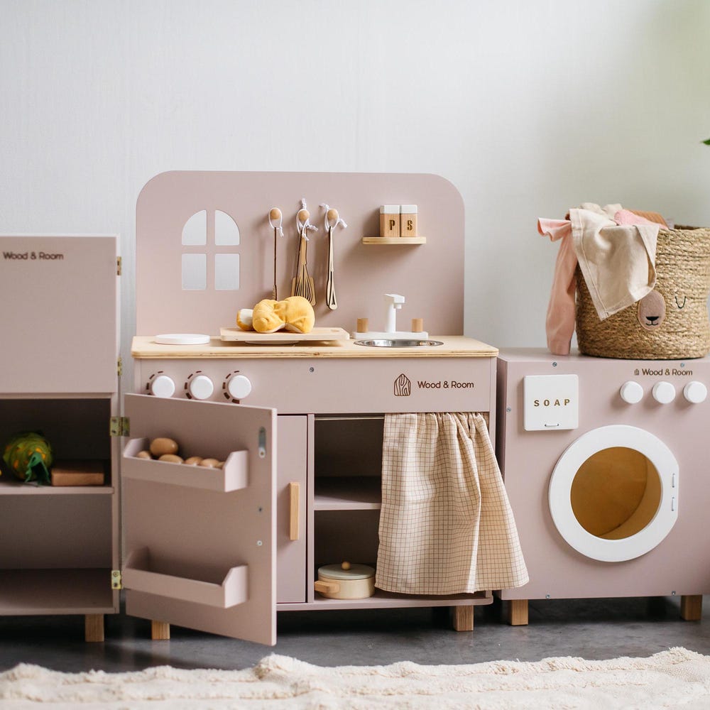 Wooden Montessori Kids Kitchen Playset - Imagination Station for Little Cooks, Christmas Gift Toddler Girl, First Birthday, Pretend Play Set