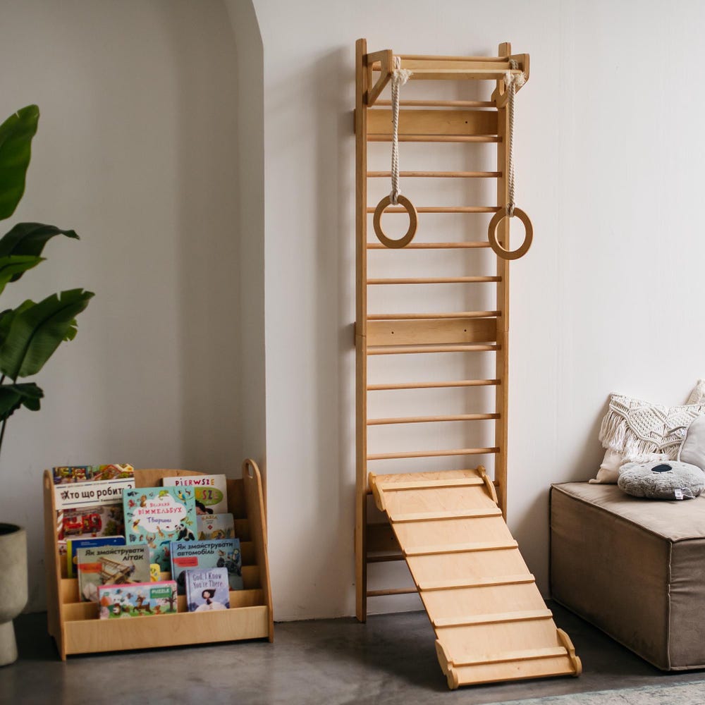 Climbing Wall for Toddler Indoor playground, Nursery kids gym, Montessori furniture, Wooden Swedish Ladder, Balancing toy, Climber and slide