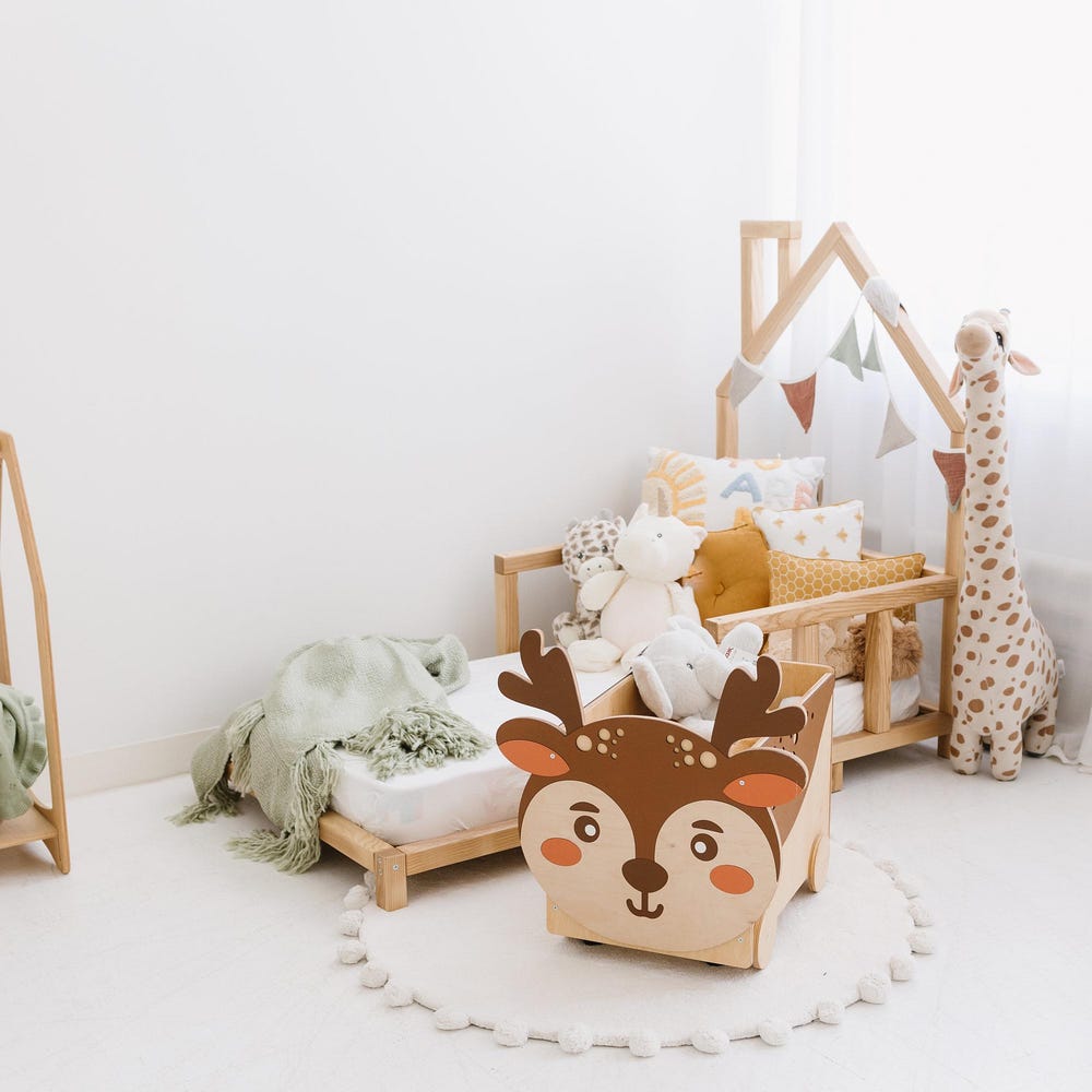 Toddler Playroom Toys Storage Box with Wheels, Toy Chest on Casters, Montessori Furniture, Nursery decor, First Christmas gift