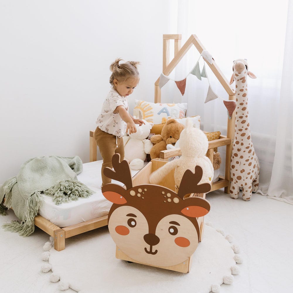 Toddler Playroom Toys Storage Box with Wheels, Toy Chest on Casters, Montessori Furniture, Nursery decor, First Christmas gift