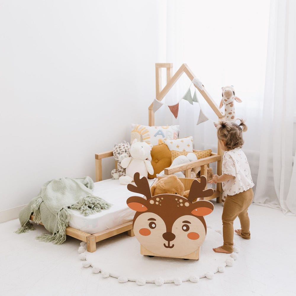 Toddler Playroom Toys Storage Box with Wheels, Toy Chest on Casters, Montessori Furniture, Nursery decor, First Christmas gift