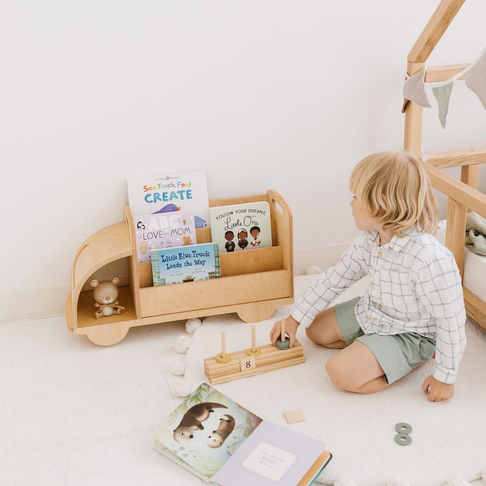 Christmas Gift for Toddler - Truck Bookcase, Montessori bookshelf, Unique Baby present, Nursery shelves, 1 year old gift, Waldorf furniture