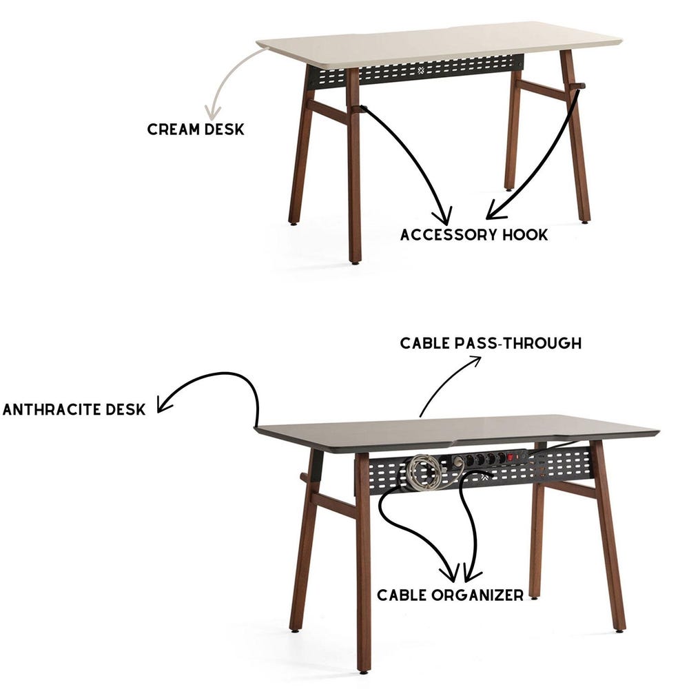 Wooden Work Desk, Wood Office Table, Minimalist Desk, Anthracite or Cream Table for Desk, Wooden Computer Desk, Personalized Gift