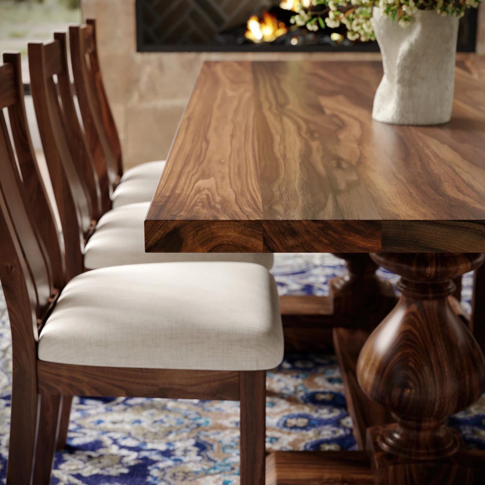 The Benedict Walnut Dining Table, Handcrafted Solid Wood Dining Table, Family Dining Table, Wooden Trestle Table
