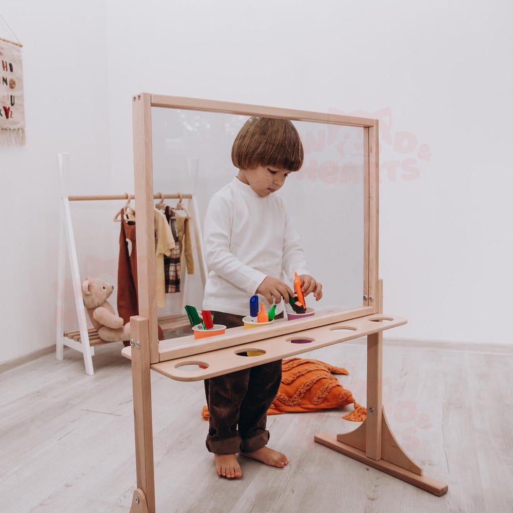 Acrylic Paint Stand for Kids, Double Sided Indoor Easel, Acrylic Toddler Art Easel, Wipe Off Easel, Art Display, Free Standing Art Board