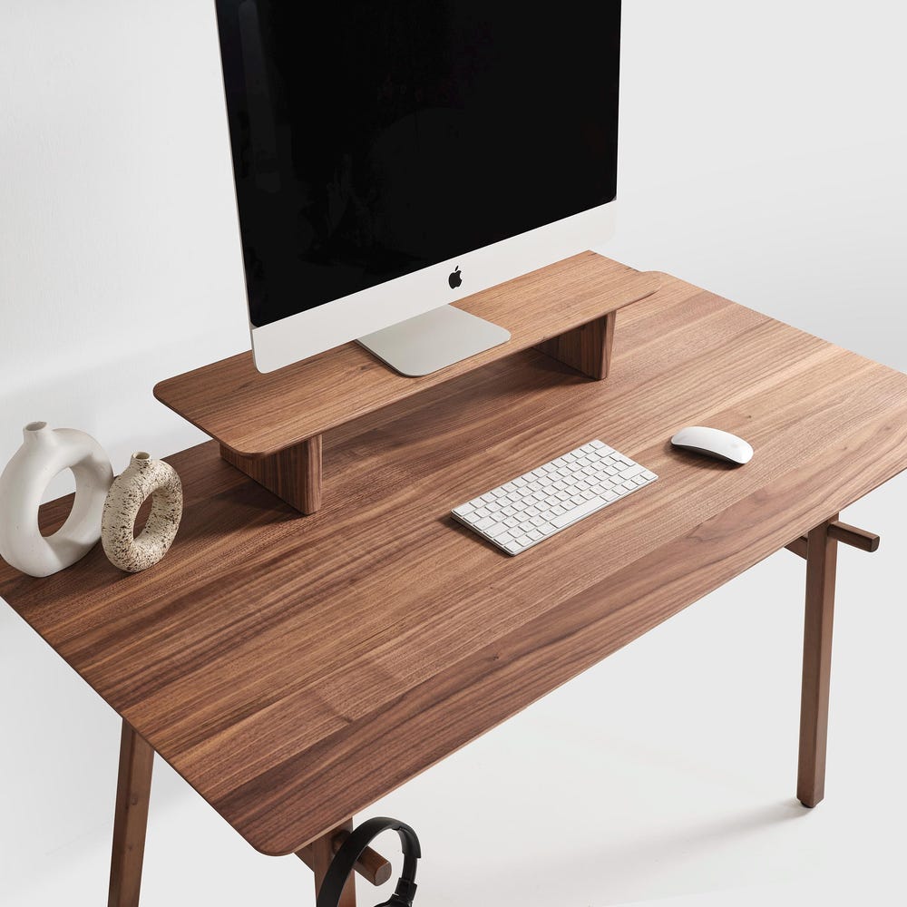 American Walnut Wooden Desk, Minimalist Computer Desk, Office Desk with Cable Organizer & Headphone Holder, Personalized Gift