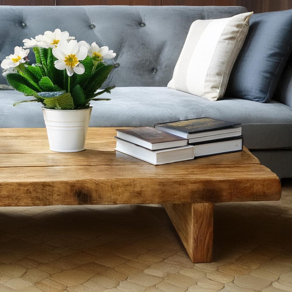 Custom Handmade Rustic Wooden Coffee Table - Farmhouse Style natural Live Edge Reclaimed Handcrafted solid rectangular wood table home decor