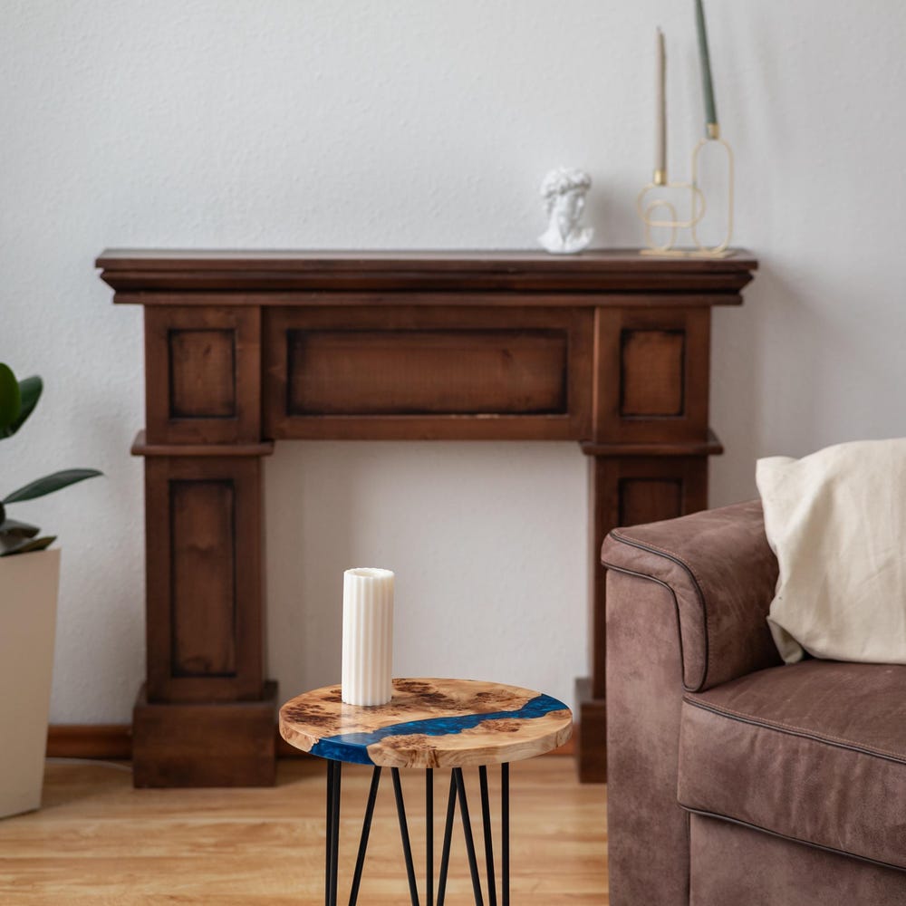 Side table, Round Wood Coffee Table, Living Room Live Edge Sofa Table, Blue Epoxy Resin Table, Scandinavian Table, Minimalist Cocktail Table