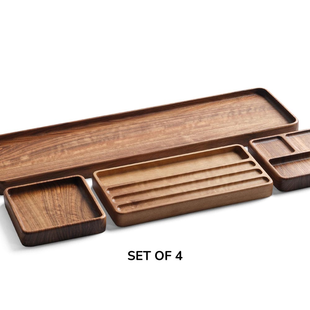 Wooden Desk Organizer Set, Handcrafted Desk Organizer Set, Pen Holder, Wood Tray Sticky Note Tray, Minimalist Office Organizer, Gift for Him