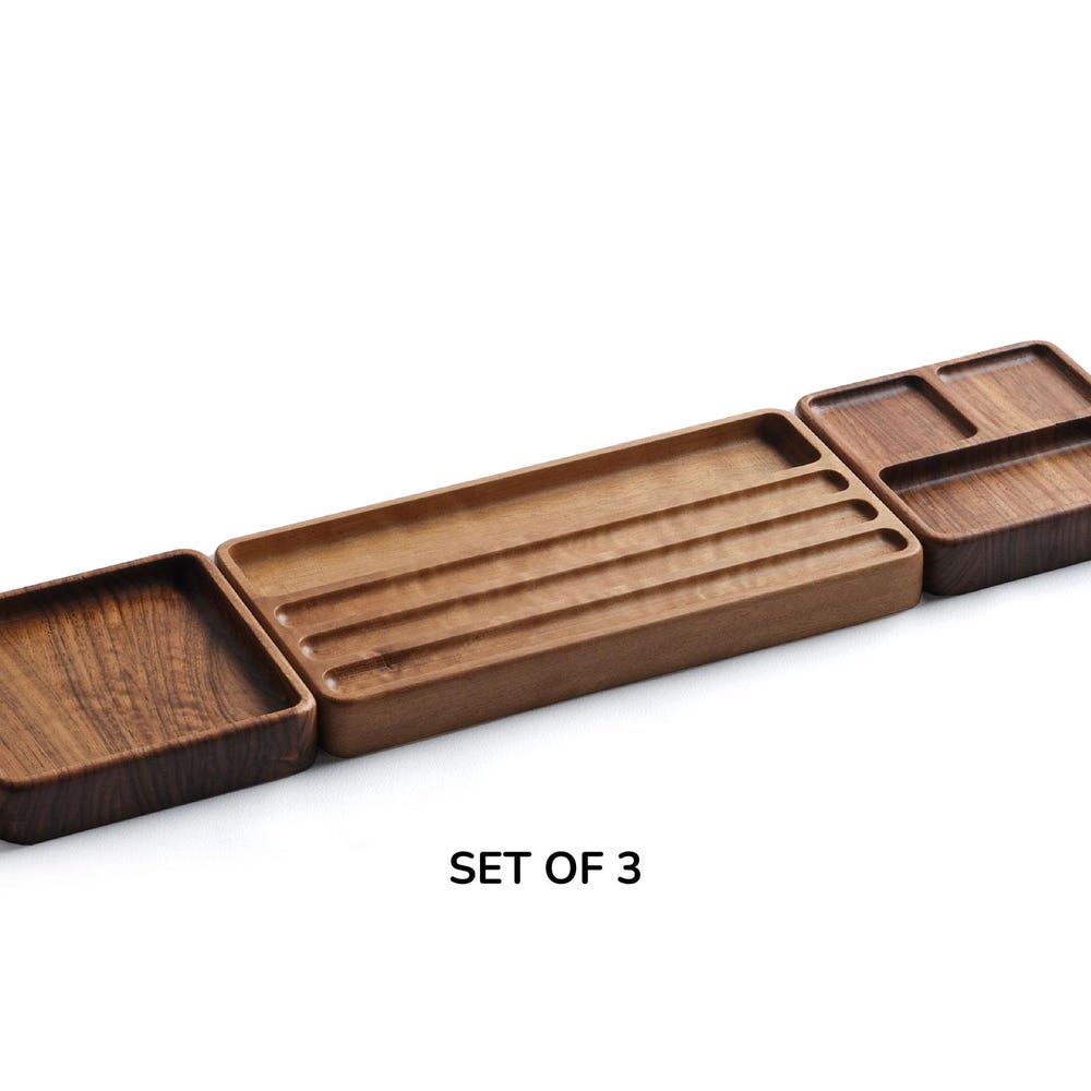 Wooden Desk Organizer Set, Handcrafted Desk Organizer Set, Pen Holder, Wood Tray Sticky Note Tray, Minimalist Office Organizer, Gift for Him