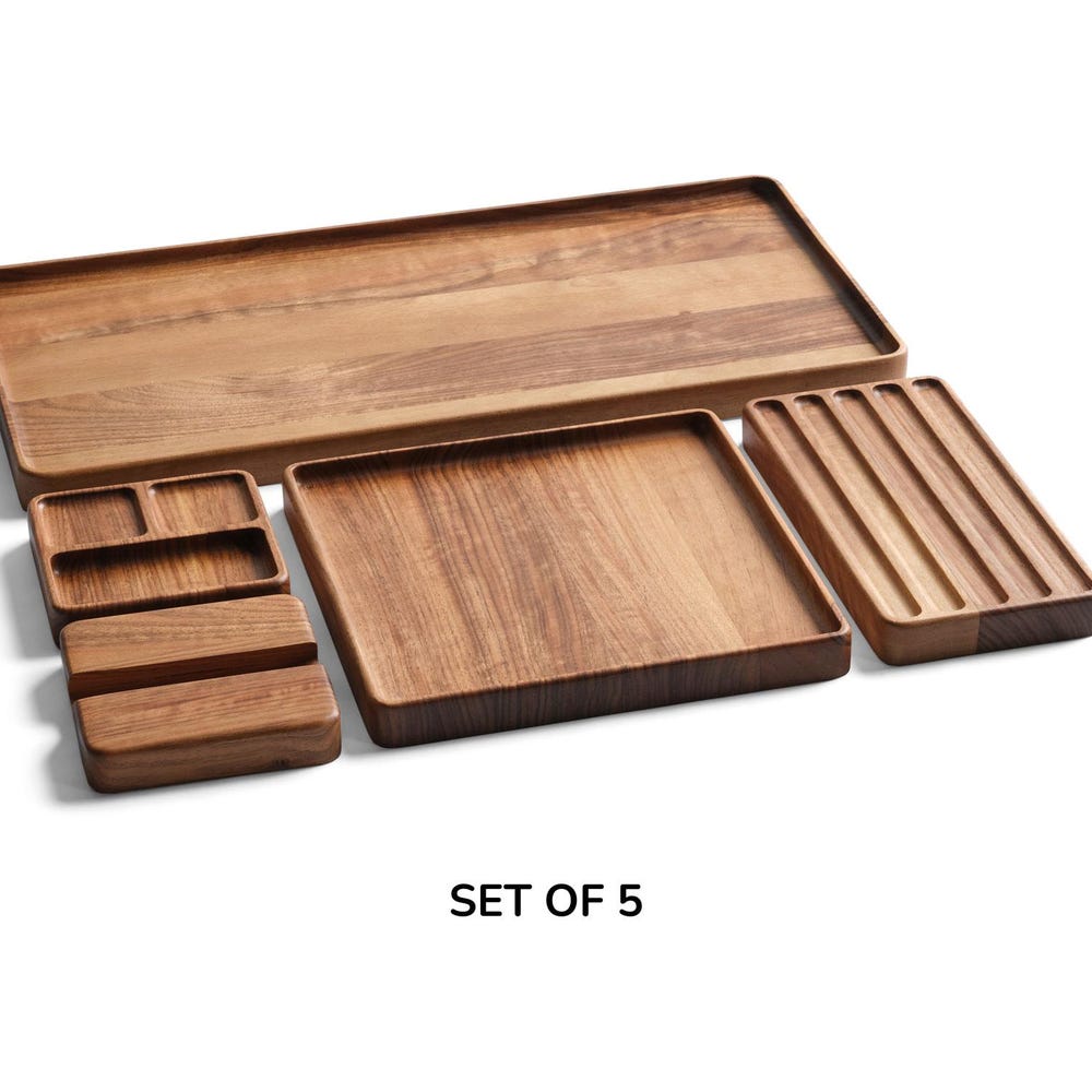 Custom Wood Desk Organizer Set – Personalized Office Tray with Phone Stand – Wooden Tray - Minimalist Gift for Him or Her