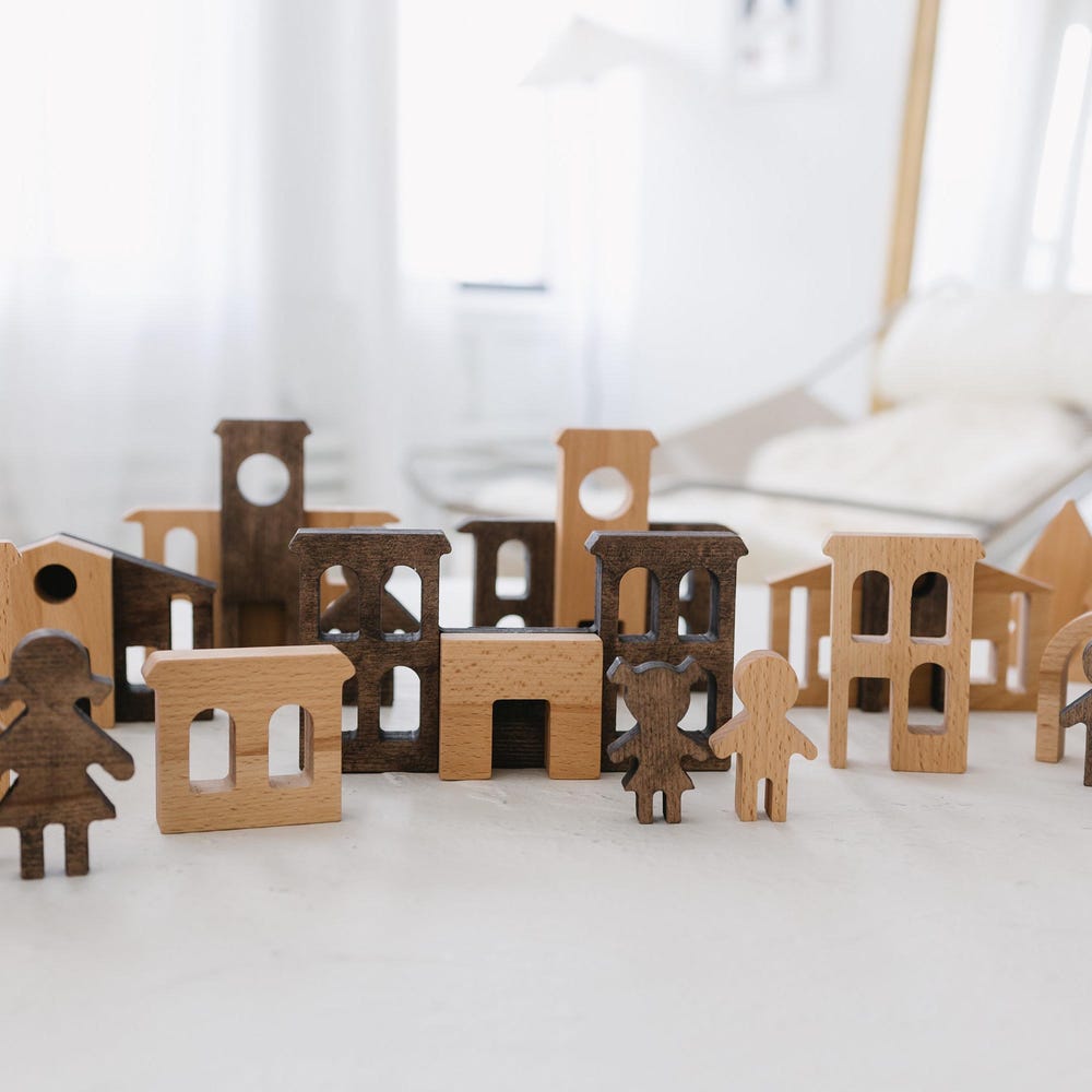 Christmas Village Set, Montessori Toys, Holiday Decor, Building Blocks for Toddler, Reusable Christmas Decoration, Wooden Village Houses
