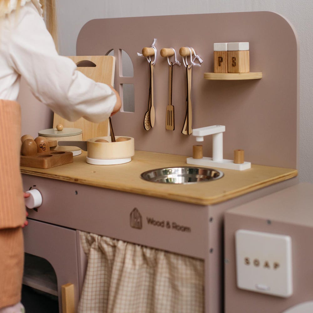 Wooden Montessori Kids Kitchen Playset - Imagination Station for Little Cooks, Christmas Gift Toddler Girl, First Birthday, Pretend Play Set