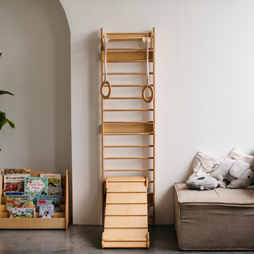 Climbing Wall for Toddler Indoor playground, Nursery kids gym, Montessori furniture, Wooden Swedish Ladder, Balancing toy, Climber and slide