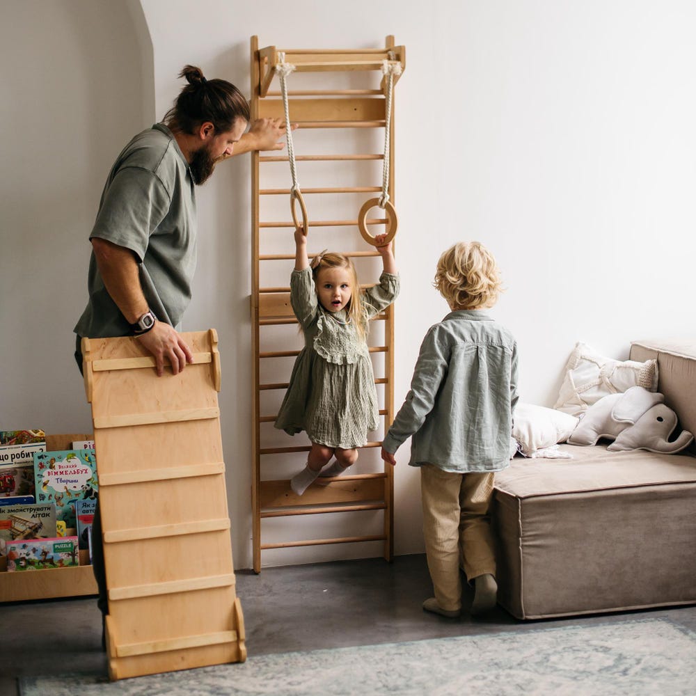 Climbing Wall for Toddler Indoor playground, Nursery kids gym, Montessori furniture, Wooden Swedish Ladder, Balancing toy, Climber and slide