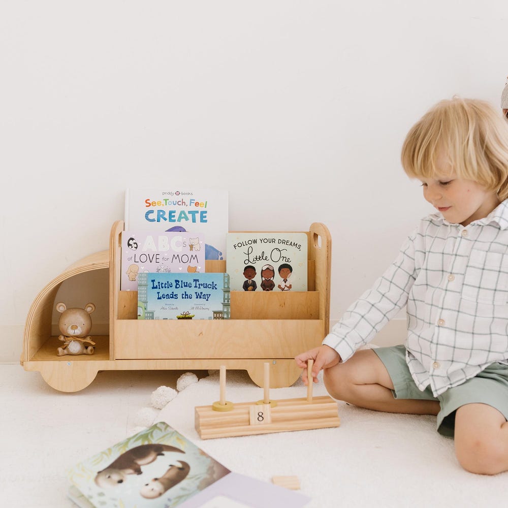 Christmas Gift for Toddler - Truck Bookcase, Montessori bookshelf, Unique Baby present, Nursery shelves, 1 year old gift, Waldorf furniture