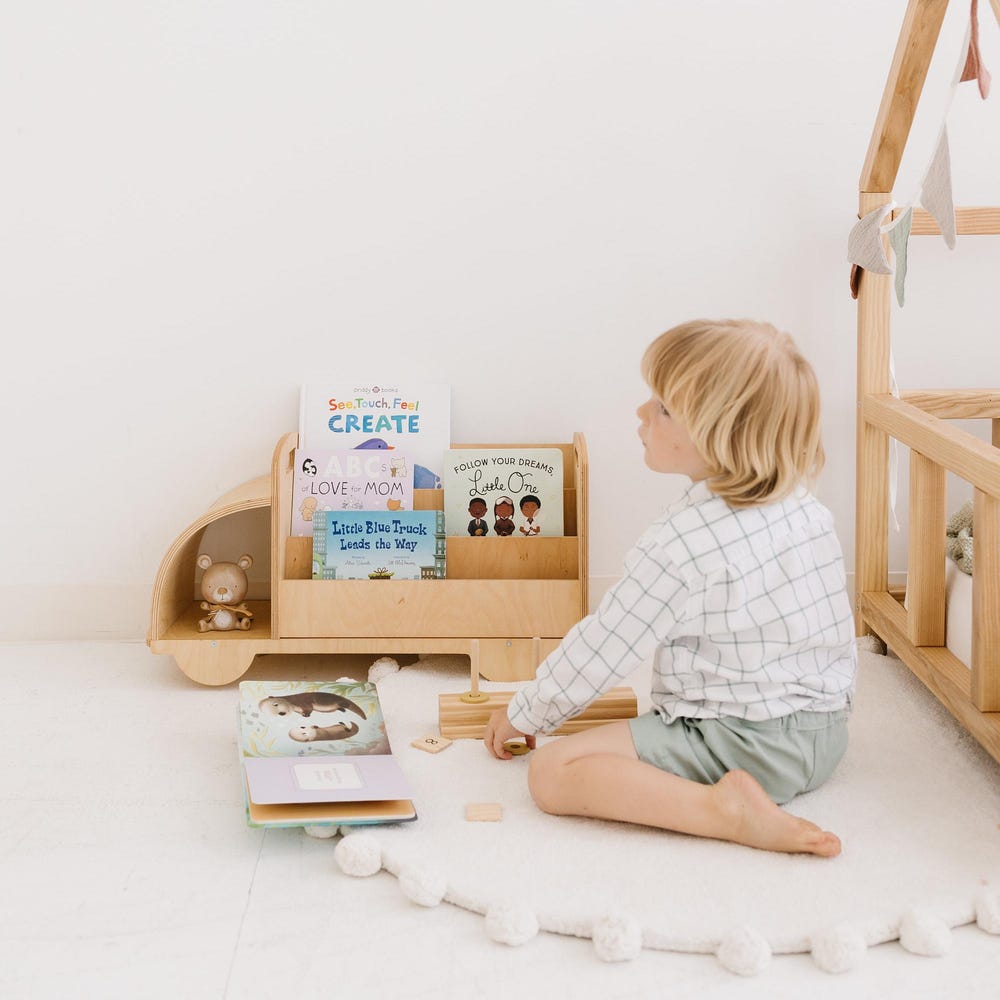 Christmas Gift for Toddler - Truck Bookcase, Montessori bookshelf, Unique Baby present, Nursery shelves, 1 year old gift, Waldorf furniture