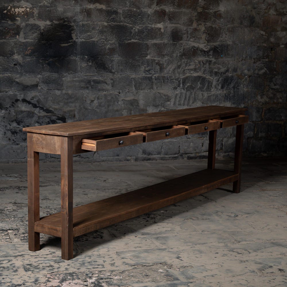 Rustic reclaimed Textured wood console table With Drawers and Shelf | Farmhouse Rustic Console table | Antique Finish | Entryway Console
