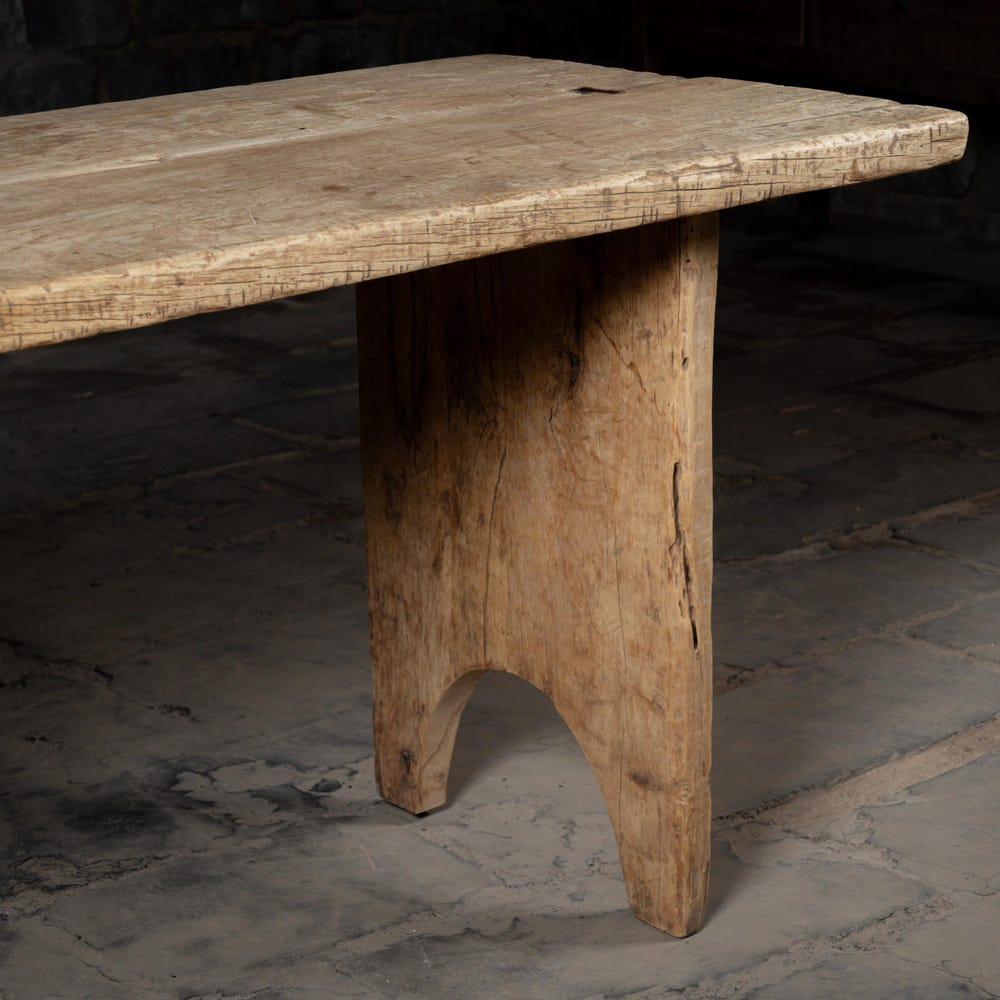 Vintage Arc Style Dining Table | Reclaimed Solid wood Kitchen Dining Table | Weathered Wood Outdoor Garden Table | Rustic Bleach Finish.