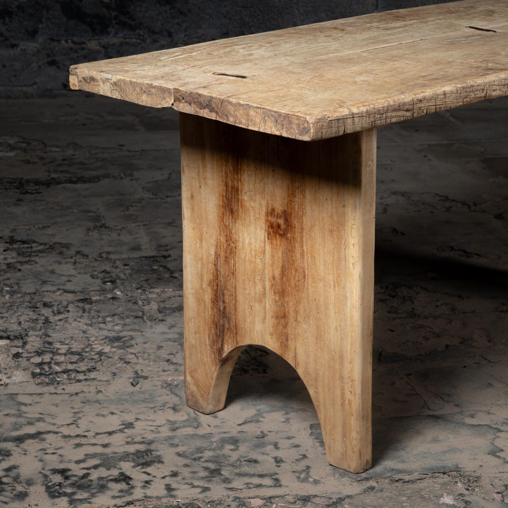 Vintage Arc Style Dining Table | Reclaimed Solid wood Kitchen Dining Table | Weathered Wood Outdoor Garden Table | Rustic Bleach Finish.