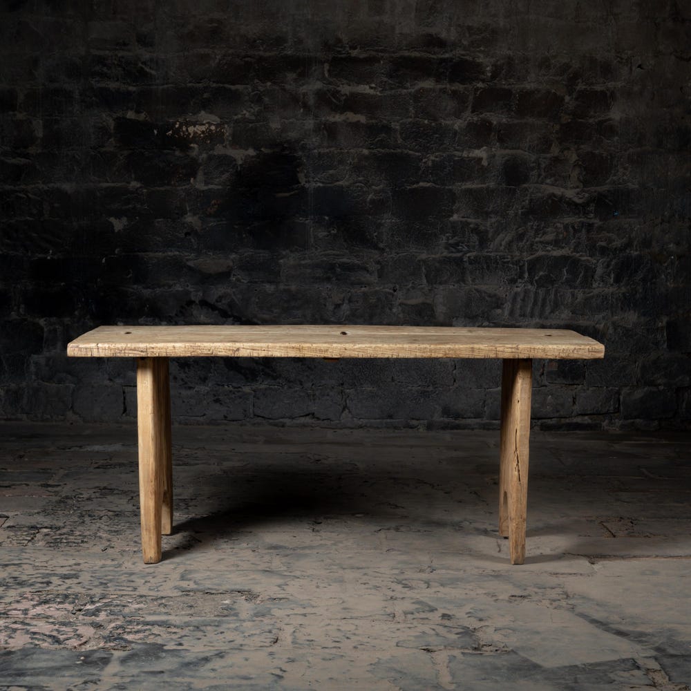 Vintage Arc Style Dining Table | Reclaimed Solid wood Kitchen Dining Table | Weathered Wood Outdoor Garden Table | Rustic Bleach Finish.