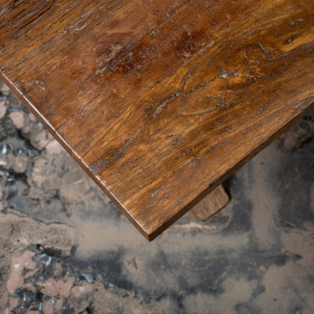 Vintage Classic Old Reclaimed Weathered Wood Cross Legs Coffee Table | Bleach Finish Wooden center Table | Vintage Farmhouse Sofa Table