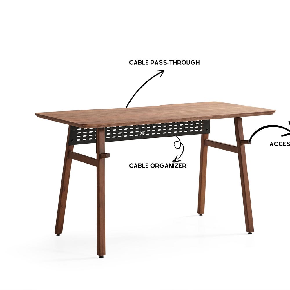 American Walnut Wooden Desk, Minimalist Computer Desk, Office Desk with Cable Organizer & Headphone Holder, Personalized Gift