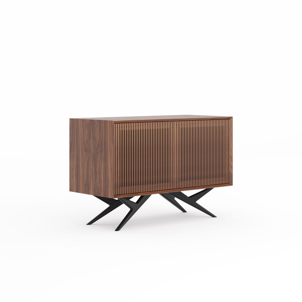 Walnut Record Player Stand with organic shape base in Mid Century Modern Style, Vinyl Storage, Media Console, Turntable Stand